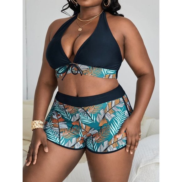 High Waisted Tropical Swimsuit W/Beach Shorts 1XL - Picture 5 of 5